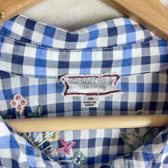 Johnny Was Workshop Taryn Runic 3X Gingham Embroidered Ruffle Cottagecore *FLAW* - Picture 2 of 13
